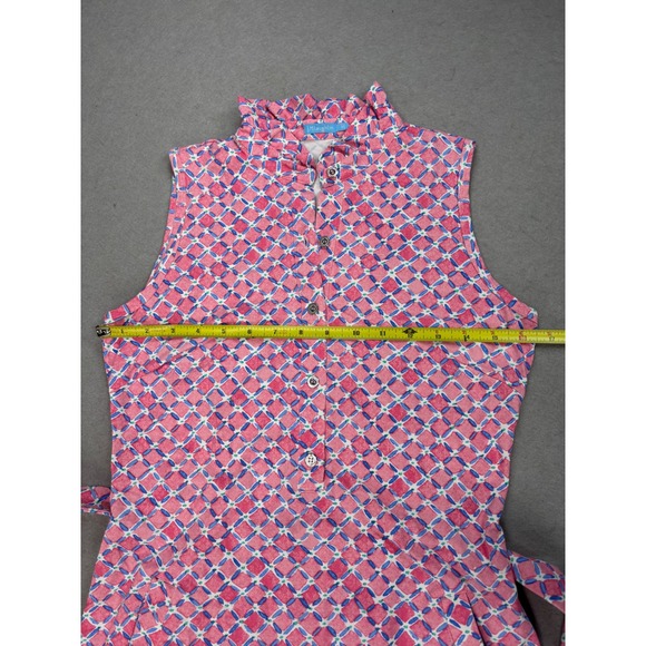J. McLaughlin Pink Blue Geometric Catalina Cloth Sleeveless ruffle dress XS - Picture 6 of 9